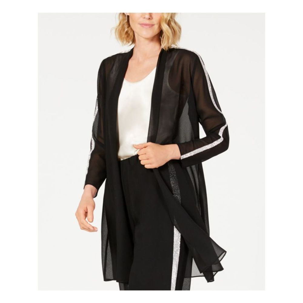 28th & Park Womens Black Embellished Sheer Open Cardigan Evening Top S